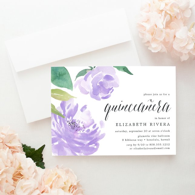 Amethyst Peony | Quinceanera-inbjudan Inbjudningar (Skapare uppladdad)