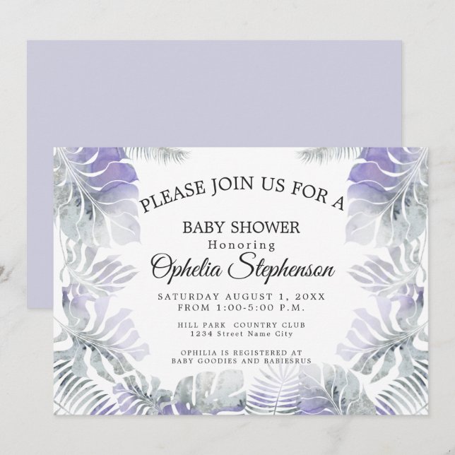 Amethyst Plum Teal Botanical Watercolor Shower Inbjudningar (Fram/baksida)