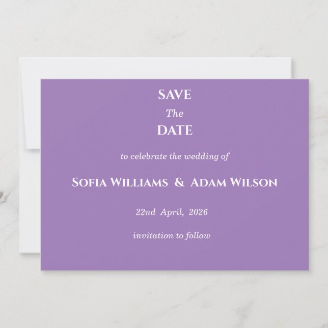 ​Amethyst Purple Minimalist Save the Date Card (Framsida)