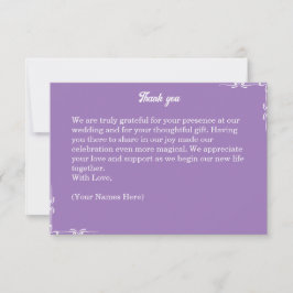 ​Amethyst Purple & White Filigree Thank You Card Tack Kort