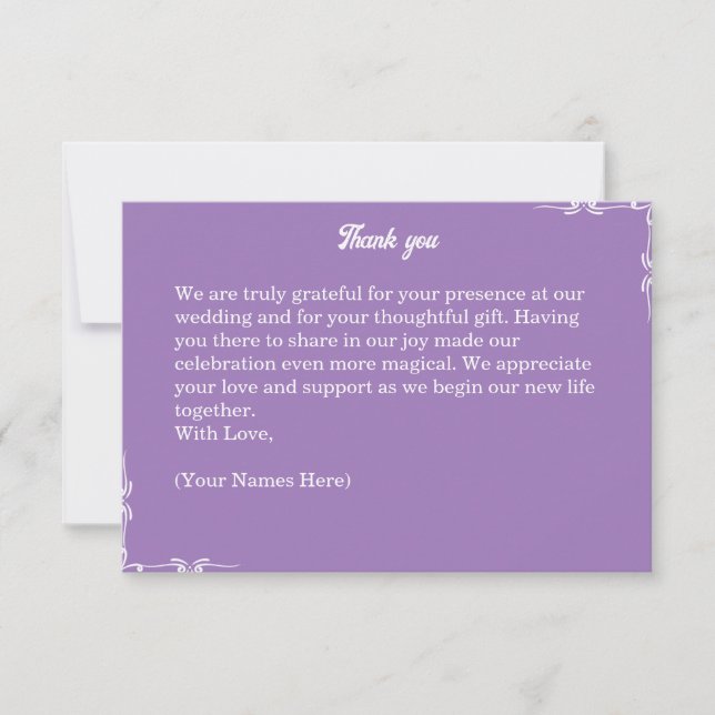 ​Amethyst Purple & White Filigree Thank You Card Tack Kort (Framsida)