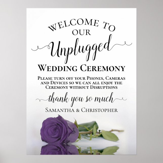 Amethyst Ro Elegant Unplugged Bröllop Ceremony Poster (Framsidan)