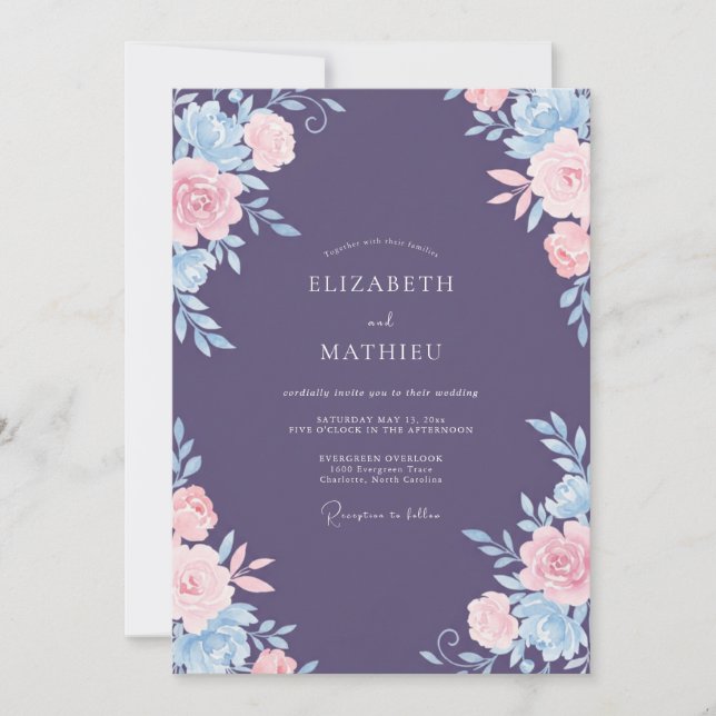Amethyst Rosa Azure Peony Bröllop Inbjudningar (Framsida)