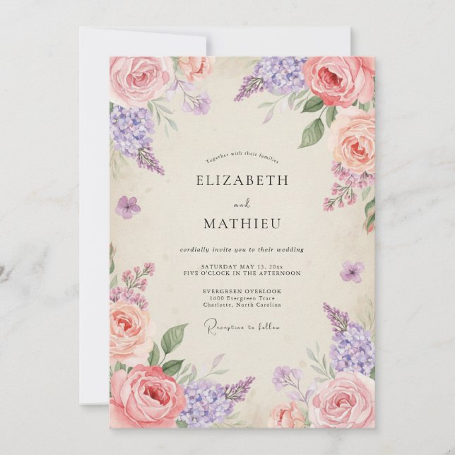 Amethyst Rosa Bröllop Inbjudningar (Framsida)