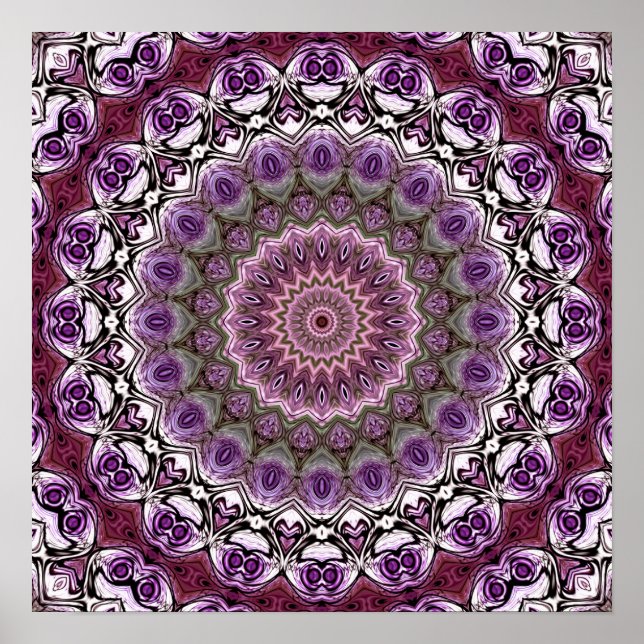 Amethyst Rosa Kalejdoskop Mandala Mönster Poster (Framsidan)