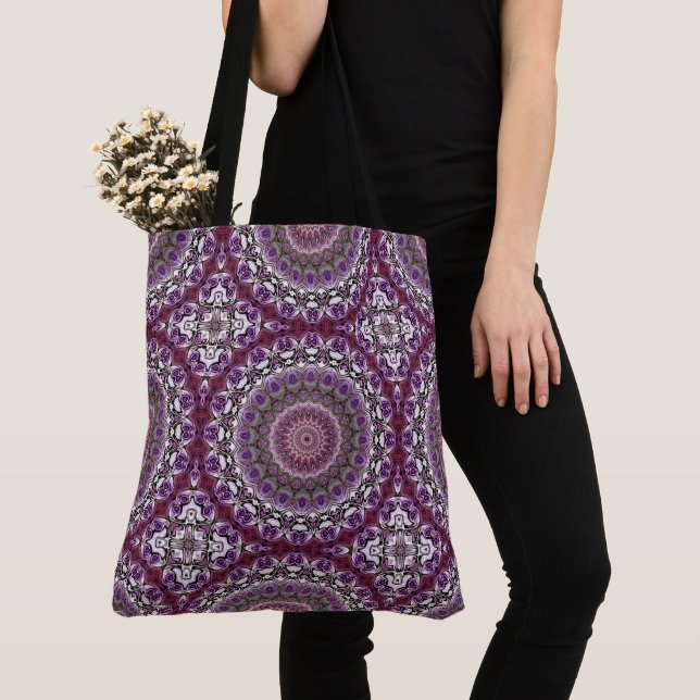 Amethyst Rosa Kalejdoskop Mandala Mönster Tygkasse (Närbild)