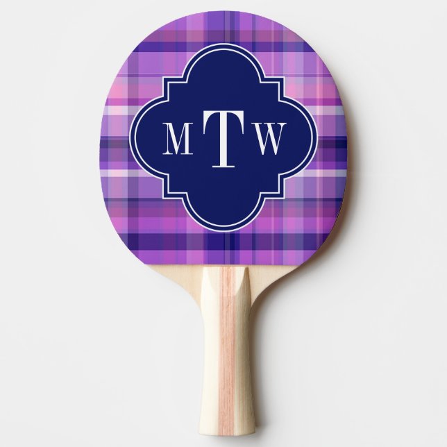 Amethyst Rosa Navy Wht Preppy Madras Monogram Pingisracket (Framsidan)