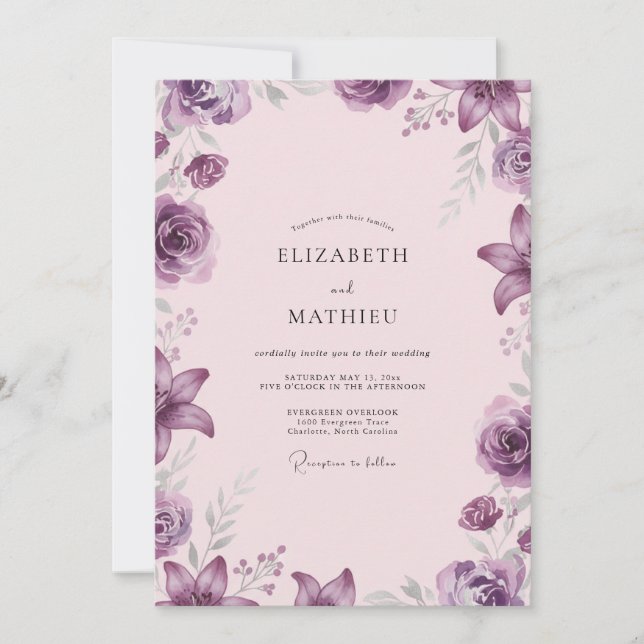 Amethyst Rosenskär Peony Bröllop Inbjudningar (Framsida)