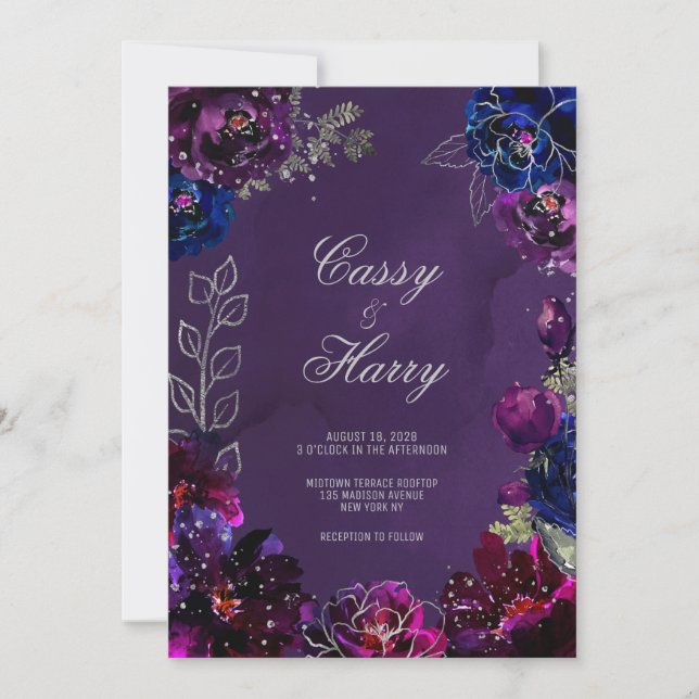 Amethyst Sapphire Jewel Tones Surname Bröllop Inbjudningar (Framsida)