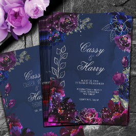 Amethyst Sapphire Navy Jewel Tones Bröllop Inbjudningar