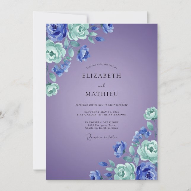 Amethyst Sjöskum Peony Bröllop Inbjudningar (Framsida)