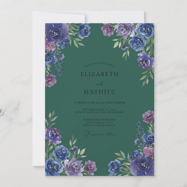 Amethyst Teal Ranunculus Dämpad Eukalyptus Bröllop Inbjudningar (Framsida)