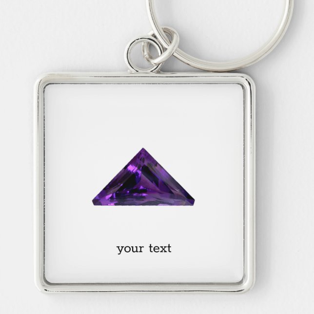 Amethyst Triangle, februari Birthstone, Lila Fyrkantig Silverfärgad Nyckelring (Framsidan)