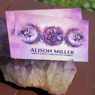 Amethyst Triple måne Pentagram Watercolor Art Visitkort