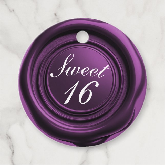 Amethyst vaxsigill dropp elegant 16-års födelsedag gåvor etiketter (Framsida)