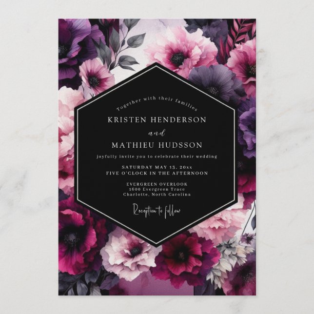 Amethyst Velvet Blossom Wedding Inbjudningar (Framsida)