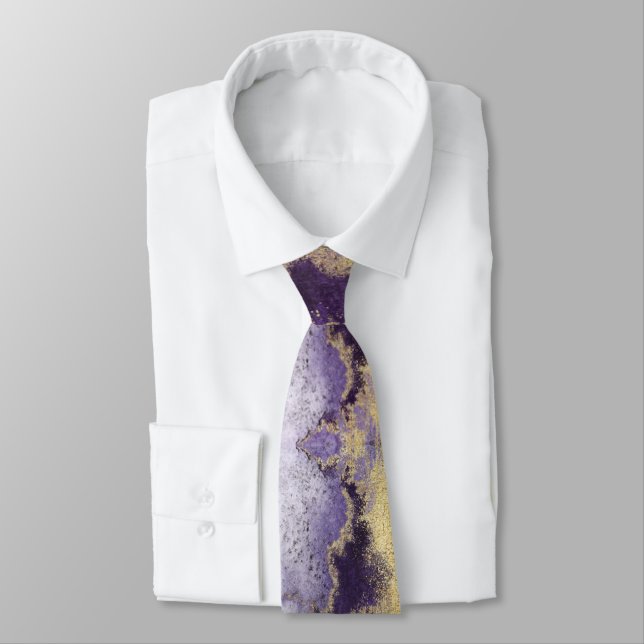 Amethyst Violett & Guld Bröllop Halsduk Knyt Slips (Bunden)