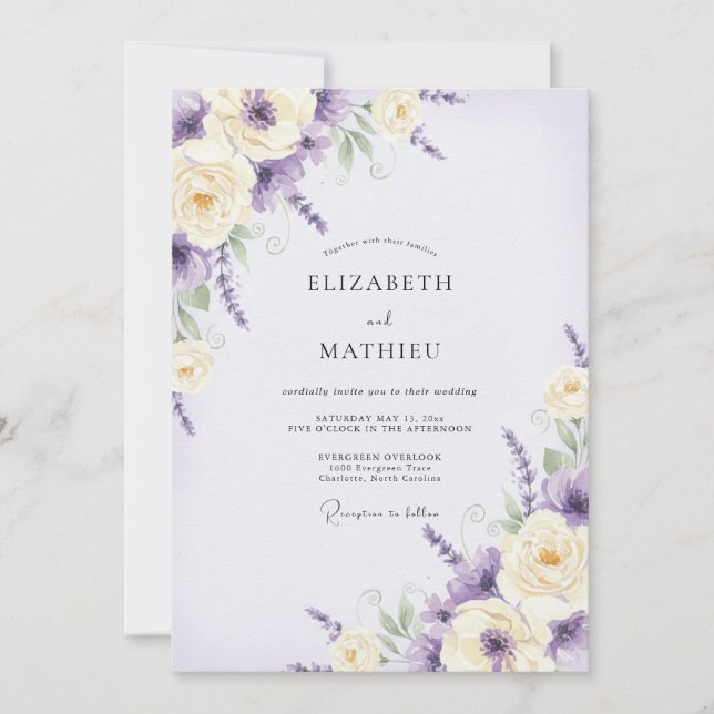 Amethyst Violett Vildblomma Bröllop Inbjudningar (Framsida)