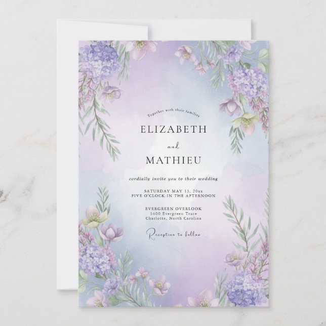 Amethyst Violett Wisteria Bröllop Inbjudningar (Framsida)