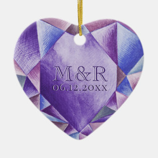 Amethyst Watercolor Heart 33:e Bröllop-årsdagen Julgransprydnad Keramik