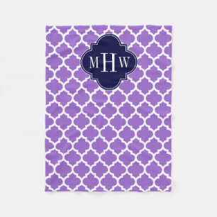 Amethyst White Moroccan #5 Navy 3 Initial Monogram Fleecefilt