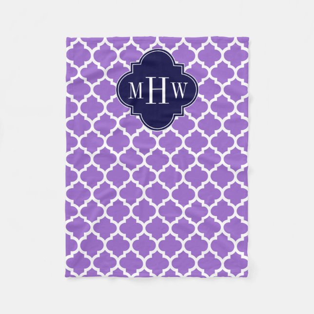 Amethyst White Moroccan #5 Navy 3 Initial Monogram Fleecefilt (Framsidan)