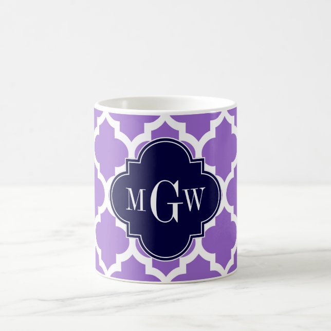 Amethyst White Moroccan #5 Navy 3 Initial Monogram Kaffemugg (Center)