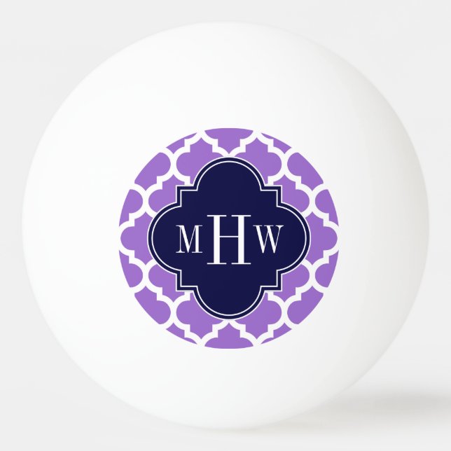 Amethyst White Moroccan #5 Navy 3 Initial Monogram Pingisboll (Framsidan)