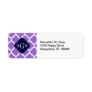 Amethyst White Moroccan #5 Navy 3 Initial Monogram Returadress Etikett
