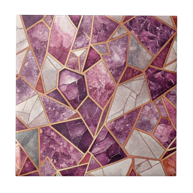 Amethystmosaik – Sprucket glas - Lila Kakelplatta (Framsidan)