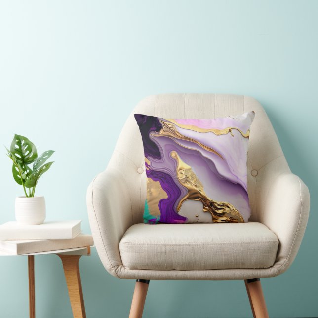Ametist & Blush Marmor med Flytande Guld Kudde (Stol)