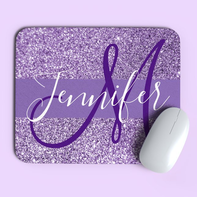 Ametist Glitter Foto Personlig Monogram Musmatta (Skapare uppladdad)