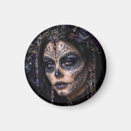 Ametist Orkidé Calavera – Gotisk Socker Skalle Magnet