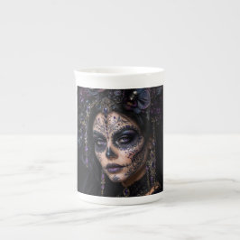 Ametist Orkidé Calavera – Gotisk Sockerskalle Benporslin Mugg