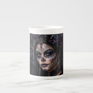 Ametist Orkidé Calavera – Gotisk Sockerskalle Benporslin Mugg