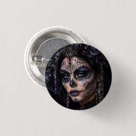 Ametist Orkidé Calavera – Gotisk Sockerskalle Knapp