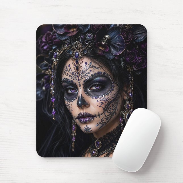 Ametist Orkidé Calavera – Gotisk Sockerskalle Musmatta (Med mus)