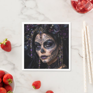 Ametist Orkidé Calavera – Gotisk Sockerskalle Pappersservett