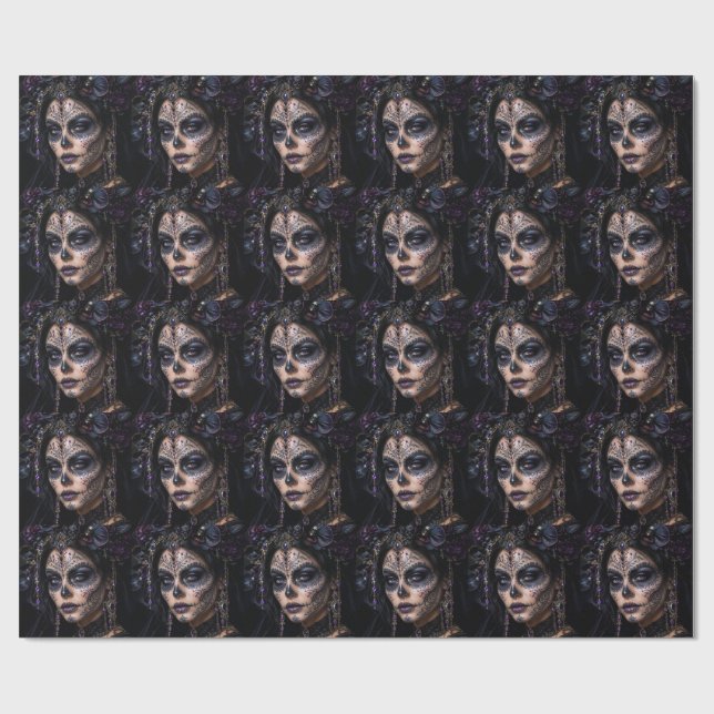 Ametist Orkidé Calavera – Gotisk Sockerskalle Presentpapper (Platt)