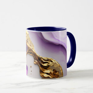 Ametist & Rödlila Marmor med Flytande Guld Mugg