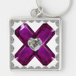 Ametyst Diamond Art, Lila Keychain Fyrkantig Silverfärgad Nyckelring