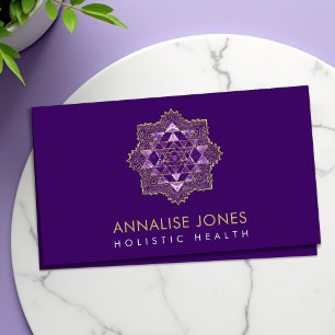 Ametyst & Guld Sri Yantra/Sri Chakra i Lotus Visitkort