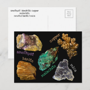 Ametyst koppar Malachite Barite Mica Minerals db2 Vykort