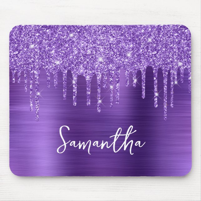 Ametyst Lila Dripping Glitter Glam Namn Musmatta (Framsidan)