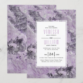 Ametyst lila geode marmor modern bröllop inbjudningar