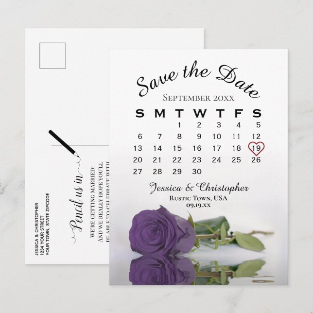 Ametyst Lila Ro Calendar Spara datum Meddelande Vykort (Fram/baksida)
