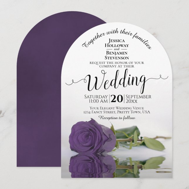 Ametyst Lila Ro Elegant Romantic Bröllop Inbjudningar (Fram/baksida)