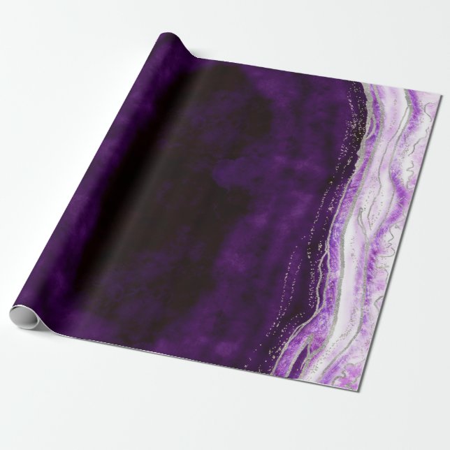 Ametyst Lila & Silver Agate Marble Bröllop Presentpapper (Utrullad)