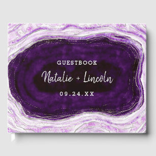 Ametyst Lila & Silver Geode Agate Segce Bröllop Gästböcker