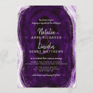 Ametyst Lila & Silver Geode Agate Segce Bröllop Inbjudningar